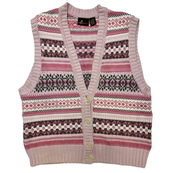 Vintage Sweaters - Vintage Liz Sport Cotton Button Up Sweater Vest 80s 90s